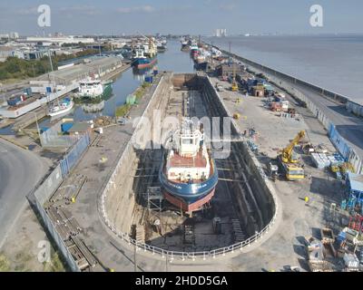 Vue en hauteur du Dry Dock à William Wright Dock, Hull Banque D'Images