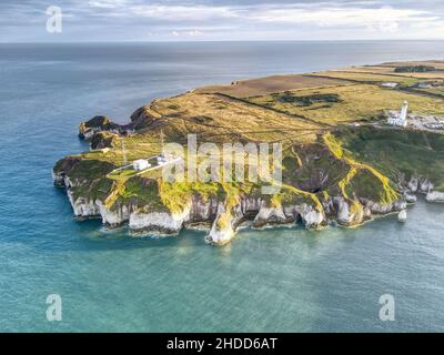 Vue aérienne de la côte de Flamborough Head, Royaume-Uni Banque D'Images