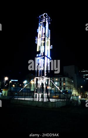 Archives 80ies : une sculpture de Nicolas Schöffer installée à Lyon, Rhône, région Rhône-Alpes, France, 1988 Banque D'Images