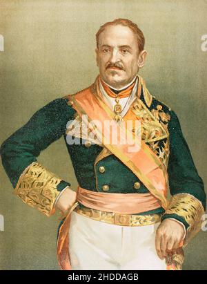 Joaquín Baldomero Fernández-Espartero Alvarez de Toro (1793-1879), appelé Baldomero Espartero.Militaire et politique espagnole.Il a servi comme le Régent de l'Espagne.Portrait.Chromolithography.'Historia général de España' (Histoire générale de l'Espagne), par Miguel Morayta.Volume VIIMadrid, 1893. Banque D'Images