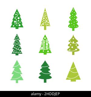 Ensemble d'arbres de Noël isolés.Arbres de Noël verts isolés. Illustration de Vecteur