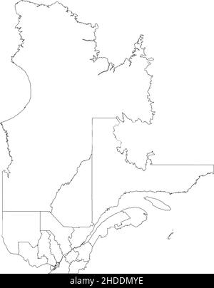 Carte administrative à vecteur blanc plat des régions de la province de QUÉBEC du Canada, CANADA avec des lignes de bordure noires de ses régions Illustration de Vecteur