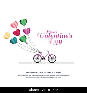 Carte de Saint-Valentin.Vélo avec ballons en forme de coeur Illustration de Vecteur