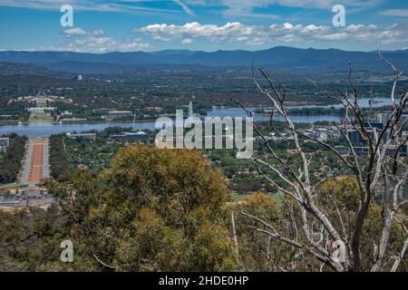 Canberra, TERRITOIRE DE LA CAPITALE AUSTRALIENNE, vue depuis le point de vue de Mount Ainslie. Banque D'Images