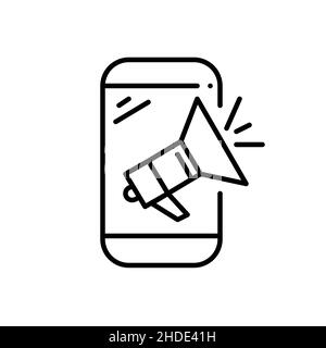 Mégaphone sur un smartphone.Icône de publicité et de marketing.Pixel Perfect, icône de contour modifiable Illustration de Vecteur