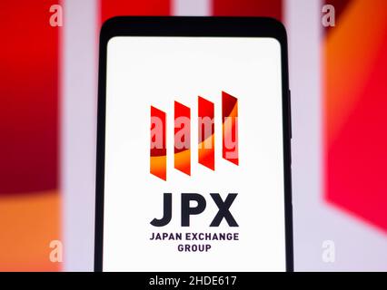 Brésil.05th janvier 2022.Dans cette illustration, le logo du Japan Exchange Group (JPX) s'affiche sur un smartphone.Crédit : SOPA Images Limited/Alamy Live News Banque D'Images