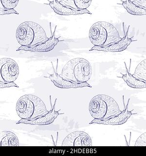 Escargot à motif sans couture.Dessin style d'esquisse dessin à la main. Illustration de Vecteur