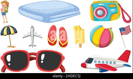 Ensemble d'objets et d'éléments de vacances d'été Illustration de Vecteur