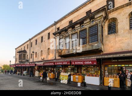 Gaziantep, Turquie.Vue sur la vieille maison Zeytin Han en pouf style à Gaziantep Banque D'Images