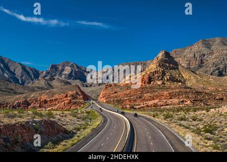 L'Interstate I-15 Freeway à Virgin River Gorge, District de l'Arizona, Arizona, USA Banque D'Images