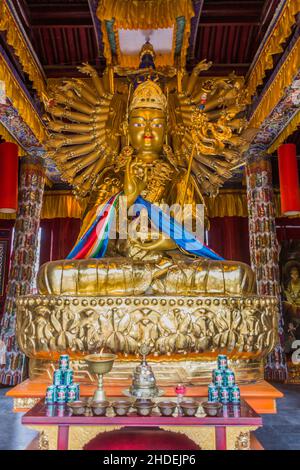 XI'AN, CHINE - 5 AOÛT 2018 : image du bodhisattva bouddhiste de Guanyin dans le temple lama de Guangren à Xi'an, Chine Banque D'Images