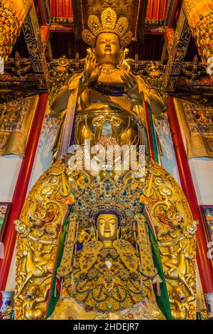 XI'AN, CHINE - 5 AOÛT 2018 : statue du grand Bouddha dans le temple lama de Guangren à Xi'an, Chine Banque D'Images