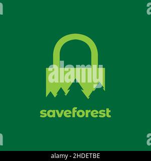forêt de pins avec cadenas logo design vecteur symbole graphique icône illustration idée créative Illustration de Vecteur