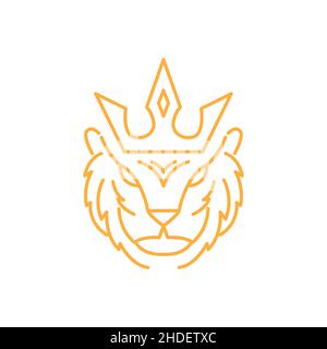 face ligne tigre avec logo couronne design vecteur symbole graphique icône illustration idée créative Illustration de Vecteur