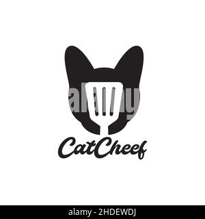 cat chef avec logo spatule design vecteur symbole graphique icône illustration idée créative Illustration de Vecteur