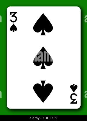 Une carte à jouer 3 Three of Spades avec un chemin d'écrêtage Banque D'Images