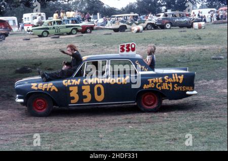 Banger Racing UK avec Glyn Charnock dans un ford zephyr.1970s, course historique Banque D'Images