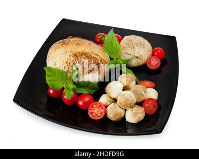 basilic, fumé, mozzarella de buffle, tomates cerises, basil,smokeds, mozzaellas de buffle, tomate cerise Banque D'Images