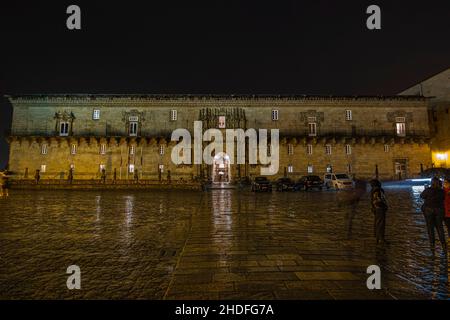 Vue du point culminant de la route de pèlerinage du Camino de Santiago en Espagne la nuit Banque D'Images