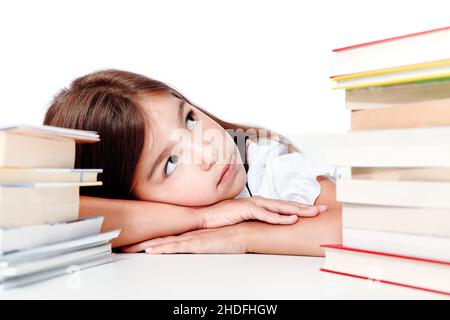 fatigué, ennuyé, enfant d'école, vieux, bordes,enfants d'école, écoliers Banque D'Images