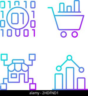 Ensemble d'icônes de vecteur linéaire de gradient pour l'exploration et l'analyse de données de détail Illustration de Vecteur