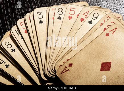 jeu de cartes, fan de cartes, vintage, jeux de cartes, cartes,fans de cartes, imprimé vintage, millésimes Banque D'Images