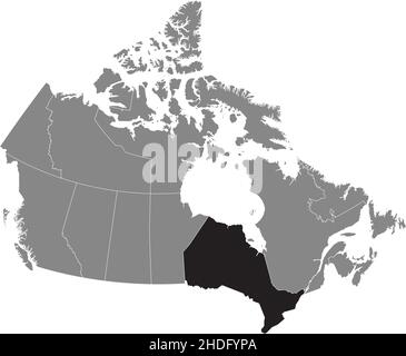 Carte administrative de la province canadienne de L'ONTARIO à l'intérieur de la carte plate grise du CANADA Illustration de Vecteur