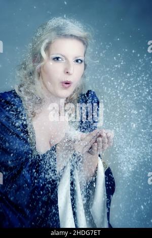 femme, hiver, soufflage, flocons de neige, femme,mesdames, dame, femmes, hivers, flocon de neige Banque D'Images