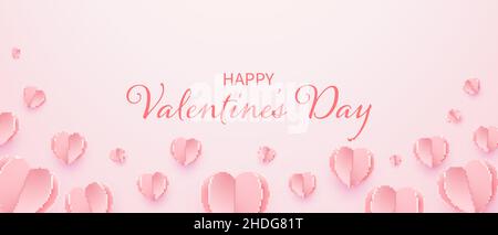 Banderole Saint-Valentin avec éléments en papier coeur sur fond rose Illustration de Vecteur