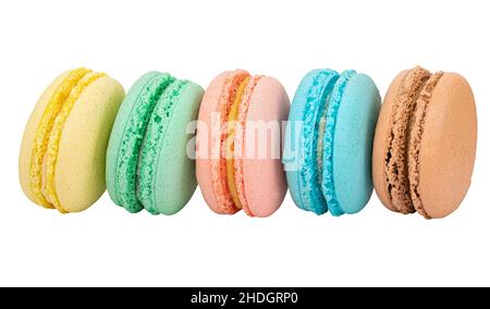 Macarons colorés isolés sur fond blanc.Masque Banque D'Images