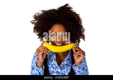 jeune femme, alimentation saine, banane, fille, filles,femme, jeunes femmes, saine, saine alimentation, faible teneur en matières grasses,bananes Banque D'Images