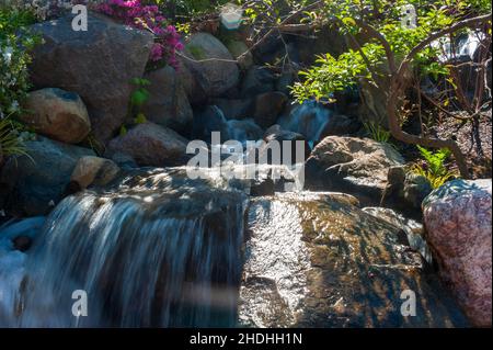 Belle petite cascade dans un jardin de style japonais Banque D'Images