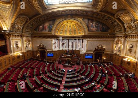 Paris, France.06th janvier 2022.L'hémicycle du Sénat à Paris, France, le 6 janvier 2022.Photo de Lionel Urman/ABACAPRESS.COM crédit: Abaca Press/Alay Live News Banque D'Images