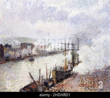 Bateaux à vapeur dans le port de Rouen par Camille Pissarro (1830-1903), huile sur toile, 1896 Banque D'Images