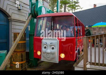 Visite en bus de Bertie à Thomas Land USA dans le parc à thème familial d'Edaville dans la ville de Carver, Massachusetts ma, Etats-Unis. Banque D'Images