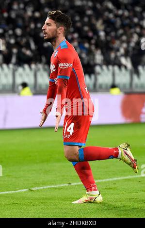 Turin, Italie.06th janvier 2022.Dries Mertens de SSC Napoli célèbre après avoir marquant un but lors du match de football Serie A entre Juventus FC et SSC Napoli.Credit: Nicolò Campo/Alay Live News Banque D'Images