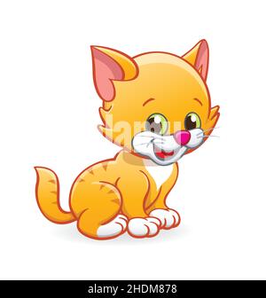 Mignon sourire dessin animé orange gingembre chaton chat assis vecteur isolé sur fond blanc Illustration de Vecteur