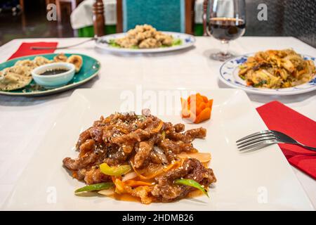 Lanières de boeuf dans la sauce soja avec le sucre, lui donne cette douce touche qui compense sa pourriture.Les légumes ne doivent pas être trop cuits pour ne pas être trop cuits Banque D'Images