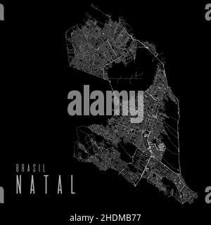 Affiche de carte vectorielle de la ville de Natal.Carte linéaire carrée de la municipalité du Brésil, zone administrative municipale, lignes blanches sur fond noir, avec titre Illustration de Vecteur
