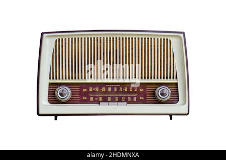 Radio AM moderne du milieu du siècle sur fond blanc.Design du milieu du siècle des années 1960. Banque D'Images