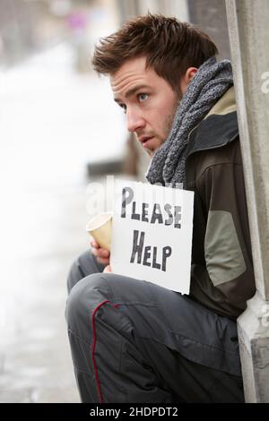 homme, pauvreté, mendiant, homme sans-abri, gars,hommes, pauvreté, mendiants, sans-abri Banque D'Images