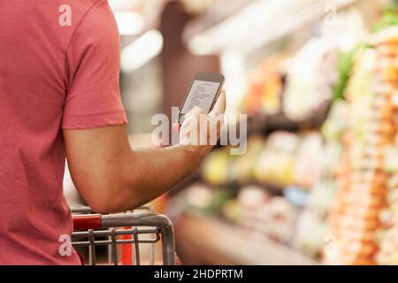 mobile, smartphone, liste d'achats, application, mobils,smartphones, smartphones, listes d'achats Banque D'Images