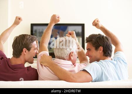 père, football, regarder la télévision, son, hommes soir,papa, pères, sous-traitants, télévision, télévision,fils Banque D'Images