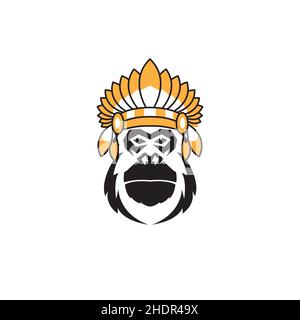 face gorille avec chapeau ethnique logo design vecteur graphique symbole icône illustration idée créative Illustration de Vecteur