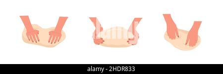 Pétrissage des mains de pâte.Femme prépare des pâtisseries maison ou des pâtes.Vue de dessus.École de cuisine.Restez à la maison et cuisinez des aliments sains selon la recette.Vecteur Illustration de Vecteur