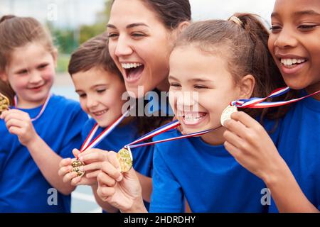 gagnants, joie, équipe, enfants, gagnant,bonheur, joies, équipes, enfants, enfants,enfants Banque D'Images