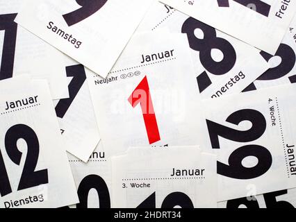 saint-sylvestre, feuille de calendrier, janvier, calendrier, nouveaux ans,calendriers, januaries Banque D'Images