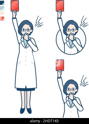 Une femme médecin dans un manteau de laboratoire avec une carte rouge images.c'est l'art vectoriel pour qu'il soit facile à éditer. Illustration de Vecteur