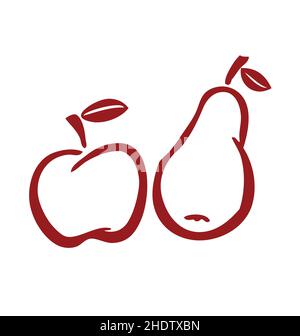 dessin à la main, peint, incrusté, stylisé pomme et poire éléments d'illustration vecteur isolé sur fond blanc Illustration de Vecteur