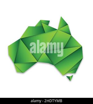 Carte simplifiée de l'Australie papier vert plié vecteur origami isolé sur fond blanc Illustration de Vecteur